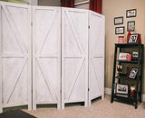 Premium Home 4-Panel Room Divider – Rustic White Barn Door, K Pattern Folding Privacy Screen, Partition Wall Premium Home Decor