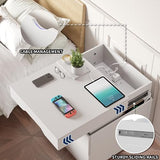 YESHOMY Nightstand with LED Light and Charging Station, Endtable with 3 Drawers, Bedside Table with Large Capacity, for Bedroom, Set of 2, 27.5" Height, White YESHOMY