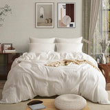 AGSIT Muslin Duvet Cover 100% Washed Cotton, Queen Size Duvet Cover Set Linen Like, Minimalist Soft Comforter Cover 3 Pieces, Lightweight Gauze Duvet Cover with 2 Pillowcases, 90”x90”, Pure White AGSIT