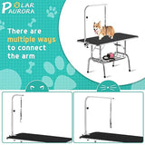 Polar Aurora 46'' Dog Grooming Table, Heavy Duty Pet Grooming Table for Dogs at Home Foldable Grooming Table w/Adjustable Arm & Noose & Mesh Tray Professional Dog Show Stainless Steel Black Polar Aurora