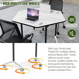 Rolling Trapezoid Conference Table with Silent Wheels,Moveable Foldable Meeting Tables,Flip Top Modular Seminar Table,Business Mobile Folding Training Tables for Office Room,Surface is White(8pack, B) ATagope