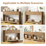 Fluted Console Table with Drawers, 47" Narrow Entryway Table with 3 Drawers and Open Storage Shelf, Long Sofa Tables Modern Behind Couch Tables for Living Room, Foyer and Hallway Luoxiao