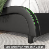 Keyluv LED Upholstered King Bed Frame with Adjustable Headboard and Wave-Like Design in Black Keyluv
