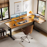 OffiGo Electric L Shaped Standing Desk, 63 Inches Height Adjustable Table, Reversiable Corner Stand Up Desk, Lifting Computer Table for Home Office, Computer Workstation, Rustic Brown OffiGo