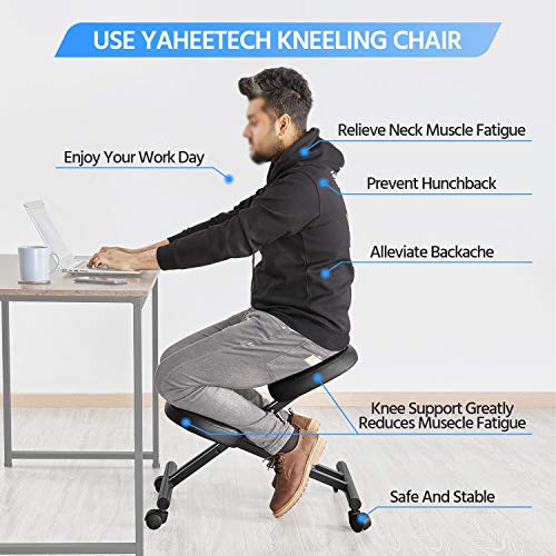 Yaheetech Kneeling Chair Ergonomic Posture Chair for Office Home Standing Work Desk Stool Adjustable Office Chair with Thick Cushion Pad & Flexible Seating Rolling Casters Yaheetech