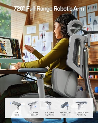 Hbada X7 Smart Ergonomic Chair, Office Chair, with Fully Automated Lumbar Tracking, 4D Adjustable Headrest, 720° Adjustable Armrests, Ventilated Seat Cushion, Swivel, Grey Hbada