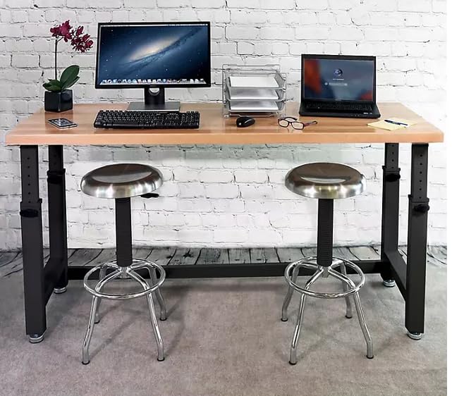 Heavy-Duty Height Adjustable Workbench Table, Maple Wood Top, Steel Frame (Graphite Black, 72" W x 25" D x 28.5”-42” H) WoodArtSupply