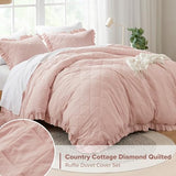 Comfort Spaces Blush Twin Duvet Cover Set - 2 Pieces Ruffle Diamond Quilted Duvet Cover, All Season Lightweight, Cotton-Like Softness Pre-Washed Microfiber Twin Bedding Cover & Sham, Twin Comfort Spaces