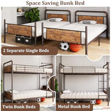 Garvee Industrial Twin Over Twin Bunk Bed, Convertible to 2 Separate Single Beds, Sturdy Metal Bunk Bed, Detachable Ladder & High Safety Guardrails for Safety, Space-Saving Design