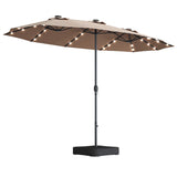 Tangkula 15 Ft Solar LED Patio Double-Sided Umbrella with Base, Outdoor Twin Umbrella, Extra Large Umbrella w/ 36 Solar Powered Lights & Crank System for Garden, Deck, Poolside, Patio (Tan) Tangkula