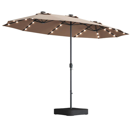 Tangkula 15 Ft Solar LED Patio Double-Sided Umbrella with Base, Outdoor Twin Umbrella, Extra Large Umbrella w/ 36 Solar Powered Lights & Crank System for Garden, Deck, Poolside, Patio (Tan) Tangkula