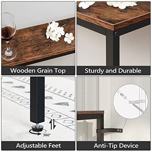 MAHANCRIS 63'' Skinny Console Table with Charging Station, Narrow Long Sofa Couch Table, Easy Assembly, Entryway Table for Living Room, Foyer, Hallway, Rustic Brown CTHR165E01Z1 MAHANCRIS