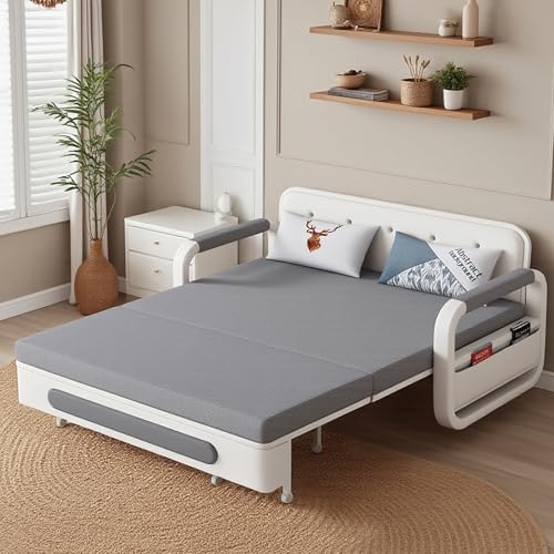 gaoyangjiaju Full Size Pull-Out Sofa Daybed with Trundle, Versatile Futon Couch with Sleeping Function,Metal armrest and Storage Space, for Small Rooms and Living Rooms,59.84" gaoyangjiaju