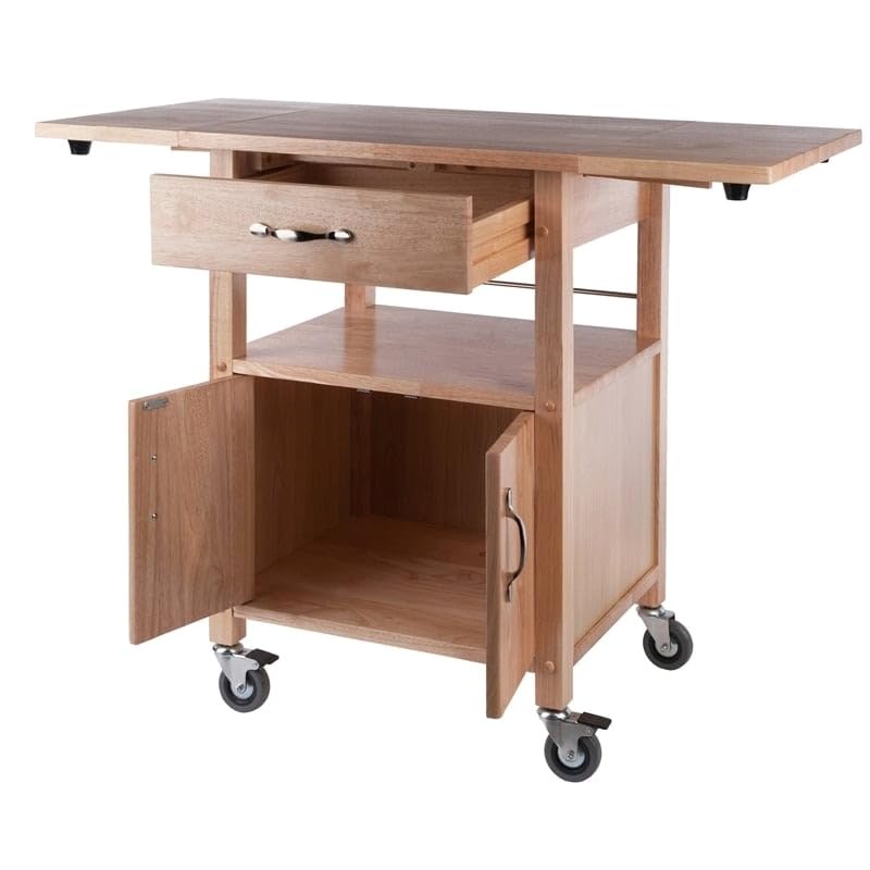 Pemberly Row Transitional Wood Drop Leaf Butcher Block Kitchen Cart in Natural Pemberly Row