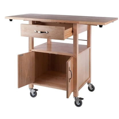 Pemberly Row Transitional Wood Drop Leaf Butcher Block Kitchen Cart in Natural
