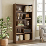 LITTLE TREE 72-Inch Tall Bookcase, 6-Tier Wooden Large Bookshelf, Wide Bookcase Bookshelves, Freestanding Modern Display Shelving Unit for Living Room, Bedroom, Office, Rustic Brown LITTLE TREE