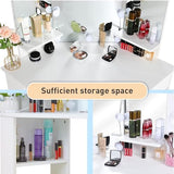 Likein Corner Makeup Vanity Desk with Mirror and Lights, Bedroom Vanity Table with Lighted Mirror 5 Drawers and Storage Shelf for Women Girls White Likein