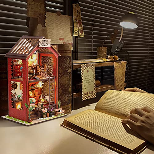 DIY Book Nook Kits Booknook-Creativity 3D Wooden Puzzle Bookend Bookshelf Decor -Booknook Kit for Adults Miniature House Dollhouse Kit with LED Light Crafts for Adult