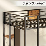 LIKIMIO Black Twin Metal Loft Bed with Integrated Desk, Shelves, and LED Lights for Teens and Adults LIKIMIO