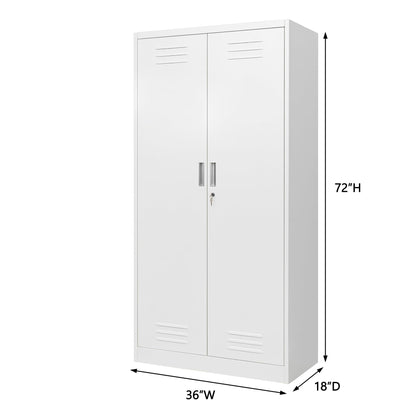 Metal Storage Cabinet, 72" H Locking Cabinets with Doors, Adjustable Shelves and Air Vent for Garage, Home, Office, Warehouse- White - WoodArtSupply