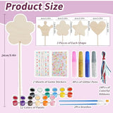 WATUNID 56Pcs Princess Fairy Wands Kit, 4 Styles Unfinished Wooden Fairy Wand with Gem Stickers, Paint, Ribbons, Make Your Own Princess Wand Craft Kits, DIY Art Magical Show Party Supplies for Girls WATUNID