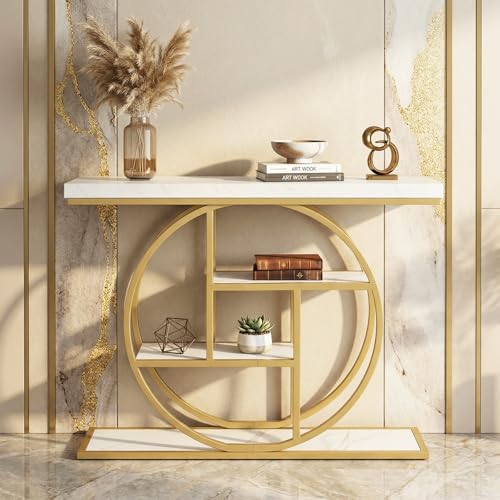 Giantex 41" Narrow Console Table, 4-Tier Modern Entryway Table with Storage Shelves, Behind Couch Sofa Tables w/Gold Metal Frame, Accent Entry Tables for Living Room, Hallway, Entrance Giantex
