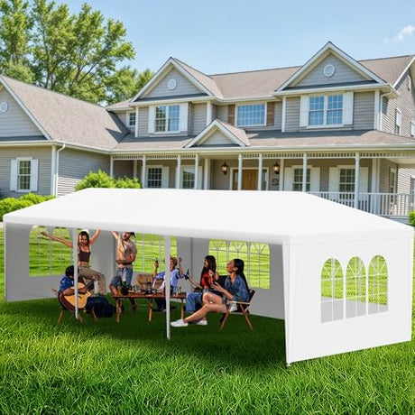 10'x30' Outdoor Party Canopy Tent with 5 Removable Sidewalls, White Gazebo with Transparent Windows, Rust-Resistant Shelter for Birthdays, Gatherings, Parties, Wedding, Events, BBQ OLLIDOT