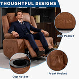 Rocking Recliner Chair for Adults PU Leather Wide 360° Swivel Rocker Recliner with Cup Holder Nursery Glider with Upholstered Deep Seat Lazy boy Chair for Living Room Brown