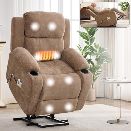 Eafurn Power Lift Recliner Chair for Elderly with Massage and Heat, Heavy Duty Electric Living Room Reclining Chair with 8-Point Vibration & Lumbar Heating, Dual USB Ports, 2 Cup Holders
