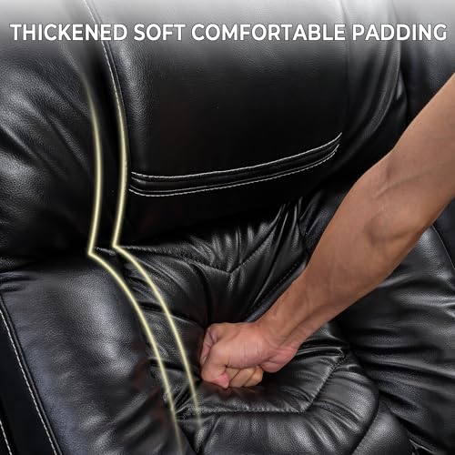 Comfort Stretch Power Recliner Sectional Sofa Couches with Bass Speakers for Living Room, Faux Leather Reclining Corner Sectionals Sofa Couch Sets with LED Light, Electric Theater Recliners Home,Black