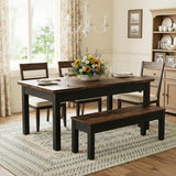 Tribesigns 55-Inch Kitchen Table Set for 4-6 People, Farmhouse Space Saving Dining Table with 2 Benches, 3 Pieces Wooden Dinette Set for Small Space, Breakfast Nook, Restaurant (Black and Brown) Tribesigns