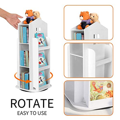 HM&DX 360° Rotating Children's Cartoon Bookshelf - Space-Saving Floor Rack for Home & Office - WoodArtSupply