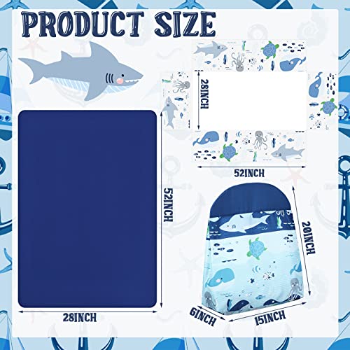 Rtteri 4 Pieces Baby Crib Bedding Set, Nursery Bedding Standard Size Soft Baby Bedding Set Including Crib Skirt, Blanket, Sheet and Diaper Stacker for Girls and Boys(Whale) Rtteri