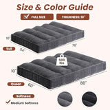 feliz home 10" Futon Mattress Queen Size,Futons Sofa Couch Bed with Straps, Thick Corduroy Floor Mattress for Adults, Roll Up Folding Mattress Shredded Foam Filling, Medium Firm (Gray, Full) feliz home