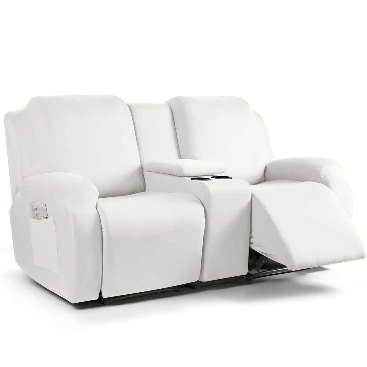 TAOCOCO Reclining Loveseat with Middle Console Slipcover, 4 Piece Polyester Fabric Stretch Loveseat Reclining Sofa Covers (Milk White, 2 Seat Recliner Cover with Console) TAOCOCO