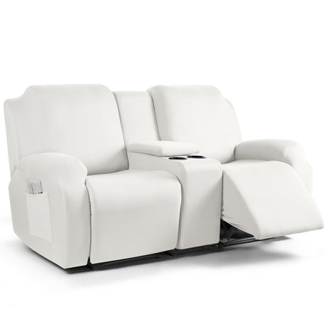 TAOCOCO Reclining Loveseat with Middle Console Slipcover, 4 Piece Polyester Fabric Stretch Loveseat Reclining Sofa Covers (Milk White, 2 Seat Recliner Cover with Console) TAOCOCO