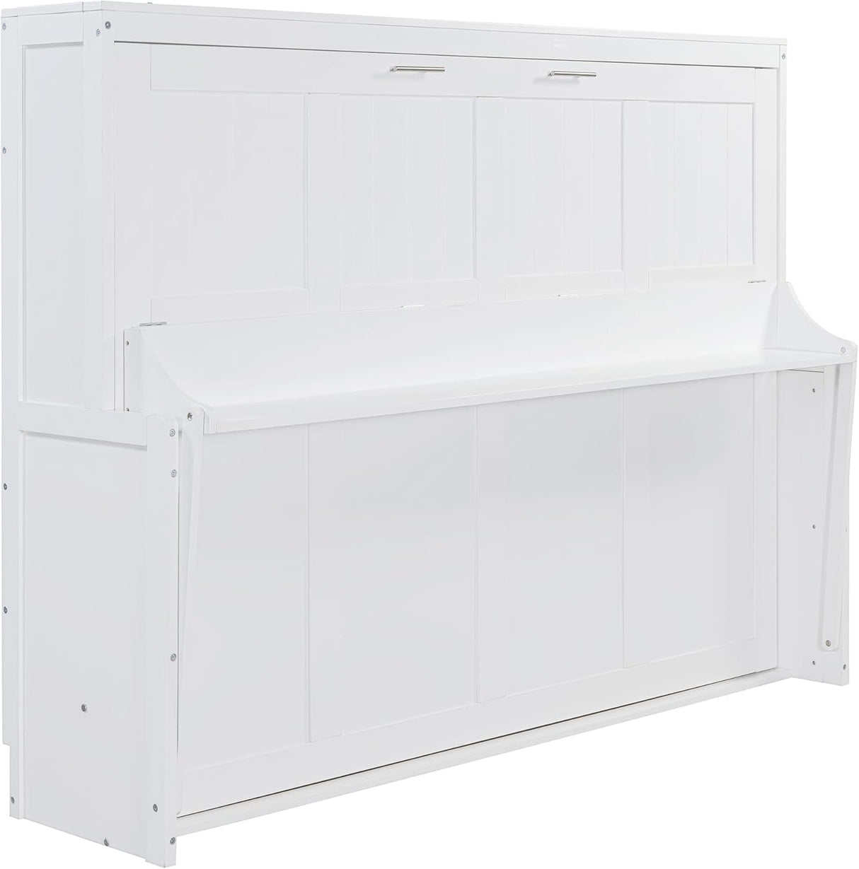 Virubi Queen Horizontal Hideaway Murphy Bed with Desk,Wood Fold Up Murphy Wall Bed for Adult,Guest Room Living Room (White,Queen) Virubi