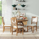 Merax Round Dining Table Set for 4, 5-Piece Extendable Kitchen Table Set with 4 Upholstered Chairs, Farmhouse Dining Table and Chairs Set for Kitchen, Dining Room, Living Room, Walnut Merax