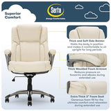 Serta Garret Executive Office Chair, Ergonomic Mid-Back with Lumbar Support, Semi-Plush Cushion and Body Pillows, Padded Armrests, Swivel Base, Bonded Leather, Ivory White Serta