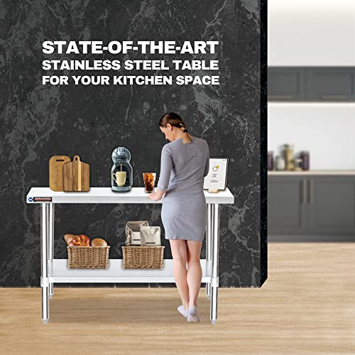 DuraSteel 24x60 Inch Stainless Steel Table - Kitchen Island Workstation with Adjustable Shelf - NSF Certified Work Table - Cooking & Laundry Prep - WoodArtSupply