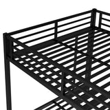 Metal Bunk Bed with Trundle Bed, Queen Over Queen Bunk Bed Frame with 2 Side Ladder and Thicker Legs, Black Bellemave