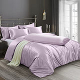 Ersmak 6 Pieces Satin Duvet Cover Full/Queen Size Luxury Silky Bedding Duvet Cover Set with 1 Soft Duvet Cover, 4 Queen Pillowcases and 1 Body Pillowcase, Lavender Ersmak