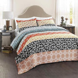 Lush Decor Bohemian Stripe Reversible Cotton Quilt Set, 3 Piece Set, King, Turquoise & Orange - Striped Bedding Set - Blue Quilt King Size - Boho Decor Lush Decor