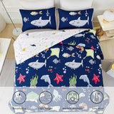 RYNGHIPY Kids Bedding Set for Queen Bed Reversible Ocean Animals Print Comforter Set for Boys Girls Easy-Wash Super Soft Microfiber Bed Set (Navy Ocean,Queen) RYNGHIPY