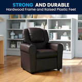 Flash Furniture Vana LeatherSoft Kids Recliner with Cup Holder, Headrest, and Safety Recline, Contemporary Reclining Chair for Kids, Supports up to 90 lbs., Brown