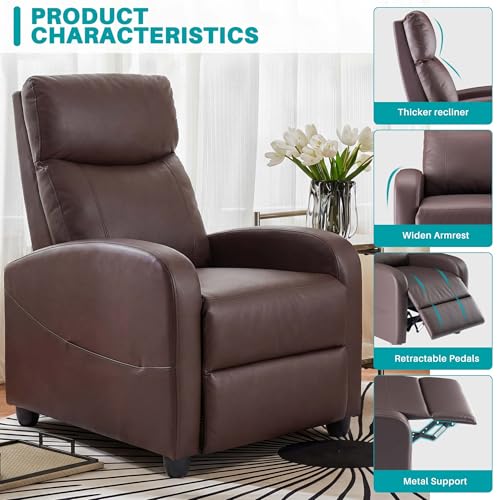 Sweetcrispy Massage Recliner Chair for Adults, Adjustable Home Theater Seating with Lumbar Support for Living Room, Modern Fabric Reclining for Small Space, Brown