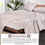 RUVANTI 100% Cotton Sheets – Twin Size Percale Bedding, Cooling & Breathable Floral Design, Durable with a Crisp, Soft & Comfortable Feel, 16" Deep Pocket, 3-Piece Set, Brown Stripes