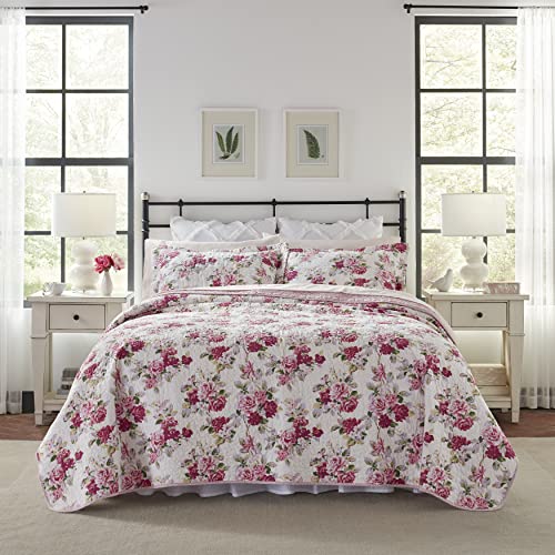 Laura Ashley - Twin Quilt Set, Reversible Cotton Bedding with Matching Sham, Lightweight Home Decor for All Seasons (Lidia Pink, Twin) Laura Ashley