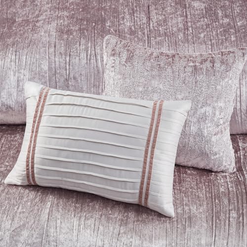 Madison Park Queen Comforter Set, Luxe Velvet, Satin Binding Comforter for a Queen-Size Bed, Cozy Velvet Comforters, All Seasons, Lightweight, Down Alternative Bedding, Full/Queen, Blush 5 Piece Madison Park
