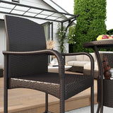 Outsunny 3 Pieces Rattan Wicker Bar Set with Ice Buckets, Patio Furniture with 1 Bar Table and 2 Bar Stools for Poolside, Backyard, Porches, Dark Brown Outsunny